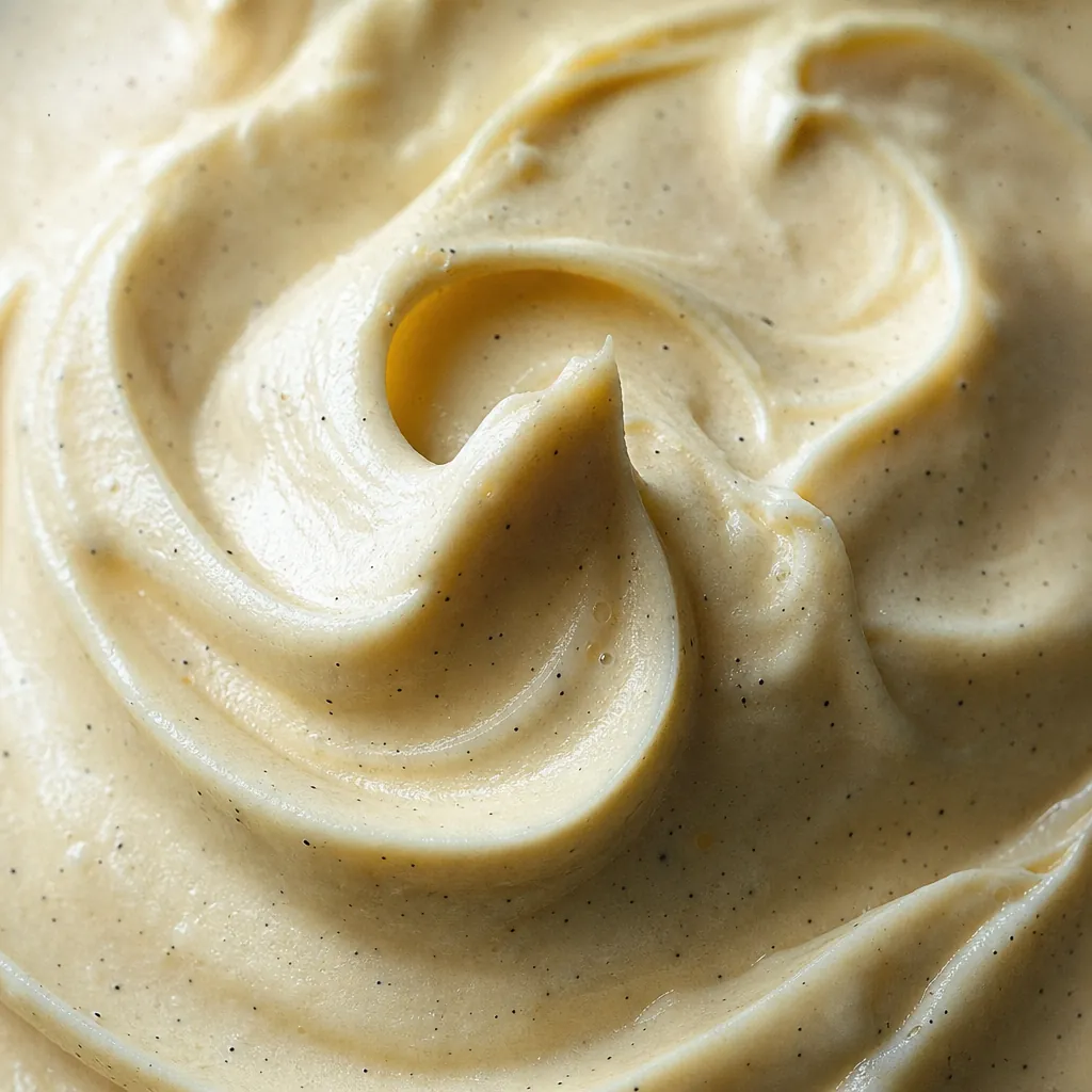A macro study of vanilla cream folded into soft ribbons.