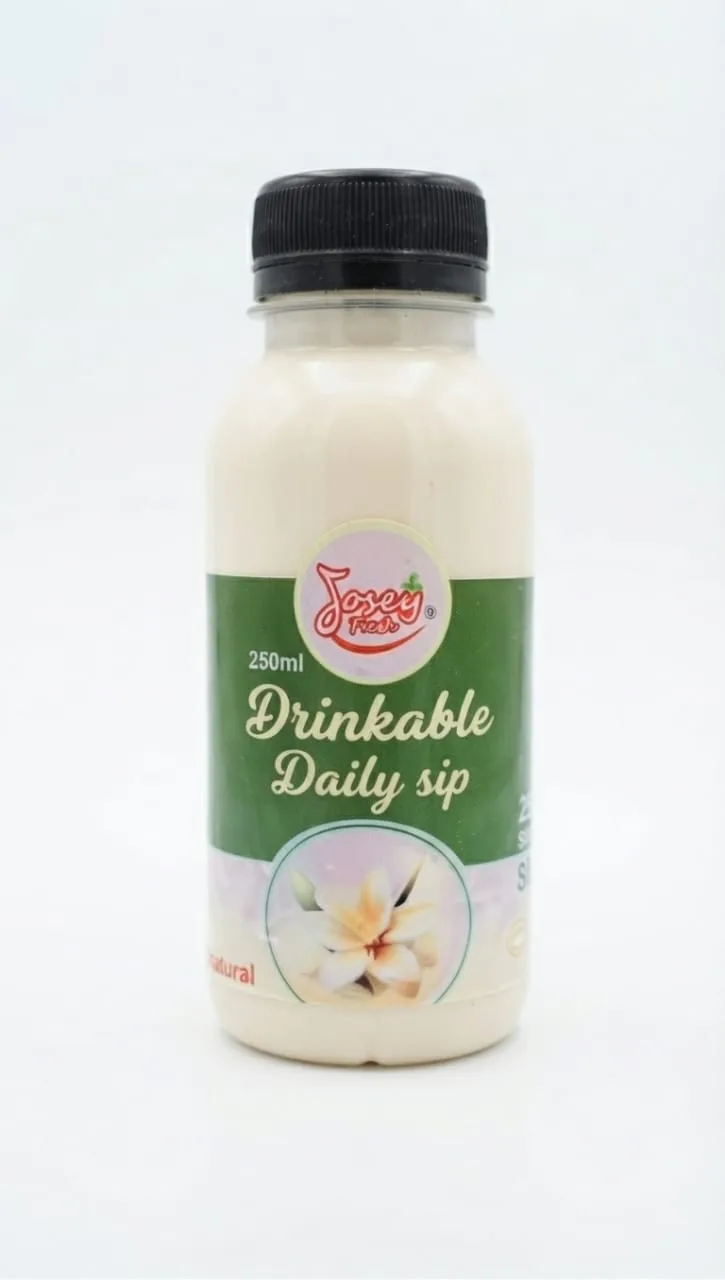 A 250 ml Drinkable Daily Sip bottle with a black cap and a green label, on a white background.